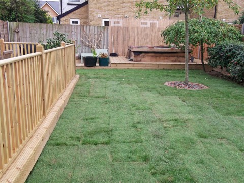 After turfing - full garden landscape in New Milton